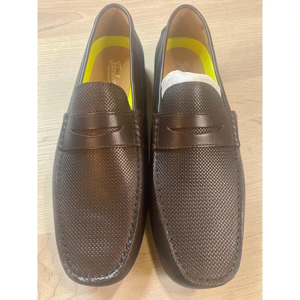 Florsheim Motor Moc Toe Brown Textured Leather Penny Loafers Men's 12W NWOT